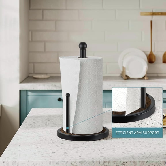 OTGFRF-Paper Towel Holder Countertop, Standing Paper Towel Roll Holder for Bathroom Kitchen, Rustic Paper Towel Rack with Heavy Duty Wooden Base for Kitchen Counter, Fits Standard or Jumbo-Sized Roll