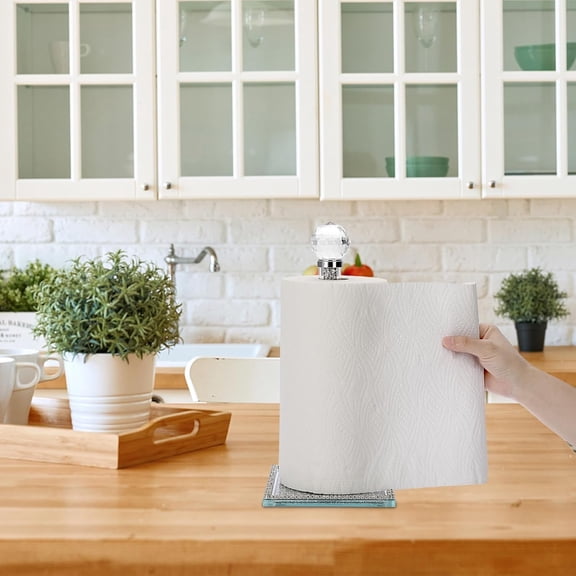 OTGFRF-Paper Towel Holder, Crystal Free Standing Paper Towel Roll Holder for Bathroom Bling Kitchen Countertop Towel Holder Gorgeous Silver Paper Towels Holder for Kitchen Bathroom Countertop