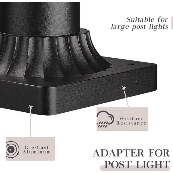 OTGFRF-Pier Mount Adapter for Post Light Fixture, Outdoor Post Light Mounting Adapter Base, Die-Cast Aluminum, Black Finish, DE271 BK