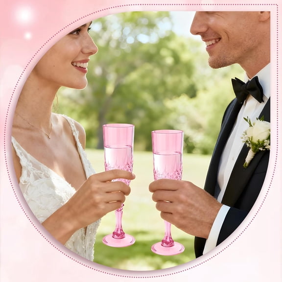 OTGFRF-Pink Champagne Flutes, 12PCS Plastic Wine Glasses Goblets Cute Cups Disposable Flute, for Thanksgiving Christmas Weddings Bachelor Parties Toasting and Events(12, Pink)