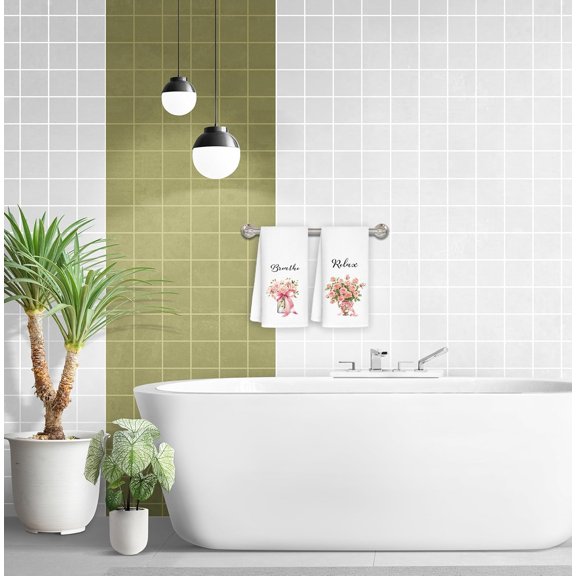 OTGFRF-Pink Spring Rose Floral Hand Towels Set of 2, Floral Bathroom Decor, Pink Flower Spring Decorative Hand Towels for Girls Bathroom Washroom, Rustic Flower Kitchen Towels, 16x24 Inch