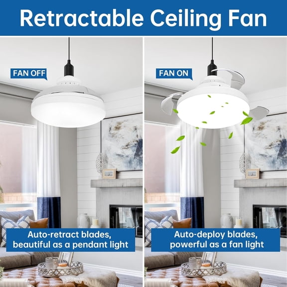 OTGFRF-Plug in Ceiling Fan with Light with Retractable Blade 16.4ft Cord for Gazebo Outdoor Canopy Pop Up Tent Pergola Patio Porch, Mini Hanging Fan 3000-6500K 3 Fan Speed Remote Control Ceiling Hook