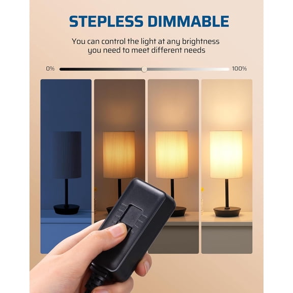 OTGFRF-Plug in Dimmer Switch for Lamp, Table Lamp Dimmer for Dimmable LED/CFL Lights and Incandescent Bulbs, Full Range Slide Control, Dimmer Extension Cord, Black, 2 Pack