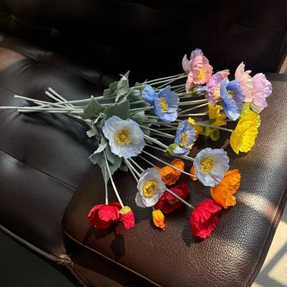 OTGFRF-Poppies Flowers Artificial,Ranunculus Artificial Flowers,Silk Flowers with Stems,Faux Flower Stems for Wedding,Party,Garden Outdoor Indoor Decor Flower Arrangements for Table (9, Multicolour)