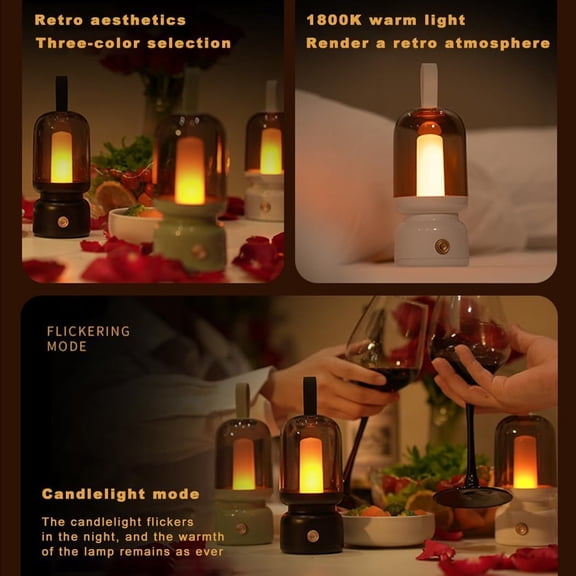 OTGFRF-Portable Retro Table Lamp for Outdoor Indoor,LED Sleep Lamp Cute Room Decor Night Light ,Cordless USB Rechargeable Desk Lamp- Small Lantern Lamp for Restaurant/Bedroom/Bar/Coffee Shop/Camping