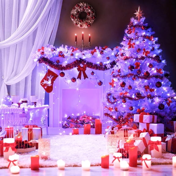 OTGFRF-Purple Christmas Lights Indoor Outdoor Clear Wire, 66ft 200 LED Purple Lights for Christmas Tree, 8 Modes Deep-Violet String Lights Plug in for Christmas Bedroom Garden Party Xmas Decorations