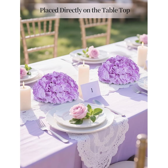 OTGFRF-Purple Hydrangea Artificial Flowers: 2 Pcs Fake Floral Ball Arrangements for Table Centerpieces - Lilac Faux Silk Flower with Base Wedding Home Party Event Decorations
