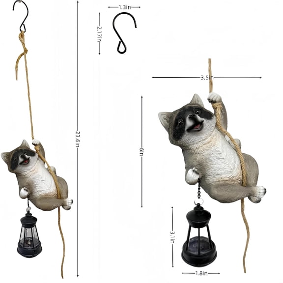 OTGFRF-Raccoon Garden Decor Outdoor Statues Resin Climbing Twine with LED Light Waterproof Hanging Animal Figurine for Garden Wall Balcony Tree Decoration Gift