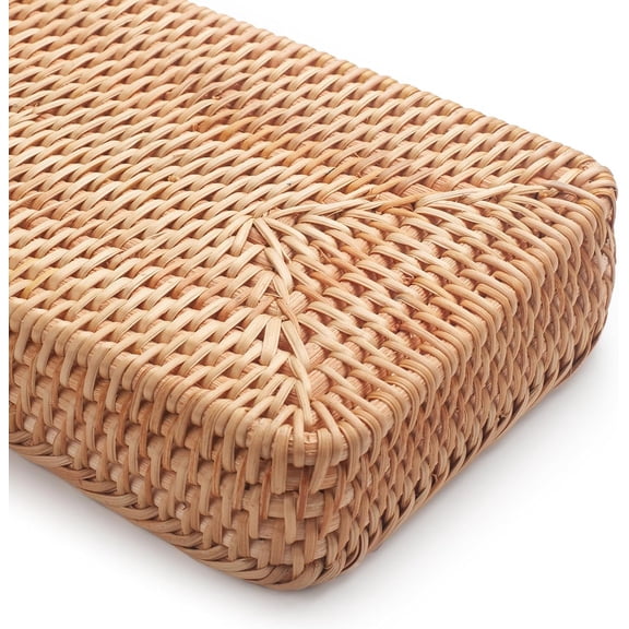 OTGFRF-Rattan Bathroom Vanity Tray, Toilet Tank Basket Tray for Paper Hand Towel, Bathroom Counter Tray for Organizing and Decor (Natural, 16.3" x 6.1" x 2")