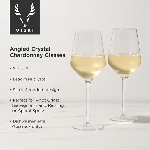 OTGFRF-Raye Crystal Angled Chardonnay Glasses, Sleek and Modern Design White Wine Glasses Set, Elegant Glassware for Wedding Gifts, Anniversary, Birthday Gifts, Home Bar Essentials, 13 oz, Set of 2