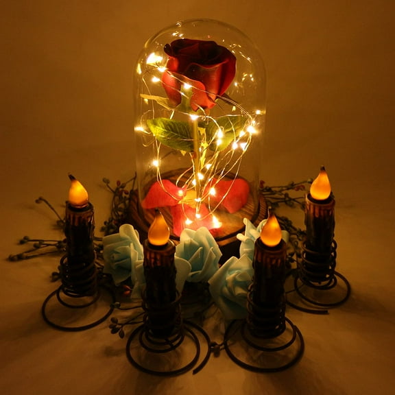 OTGFRF-Real Wax Hand Dipped Battery Operated LED Timer Taper Candles Country Primitive Flameless Lights Dcor, 4-3/4 Inch, Matt Black, 2 PCS in a Package