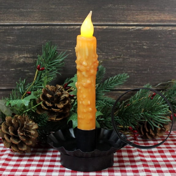 OTGFRF-Real Wax Hand Dipped Battery Operated LED Timer Taper Candles Rustic Primitive Flameless Lights Decor, 6-3/4 Inch, Orange, 2 PCS in a Package