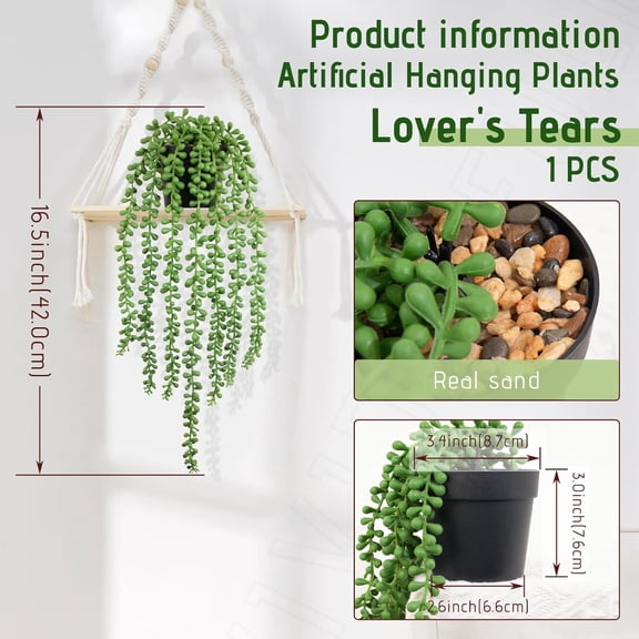 OTGFRF-Realistic Artificial String of Pearls Plant - Faux Hanging Succulent Trailing Plant with Black Pot, Natural-Looking Small Potted Faux Plant Indoor Outdoor for Home Office Shelf Decor