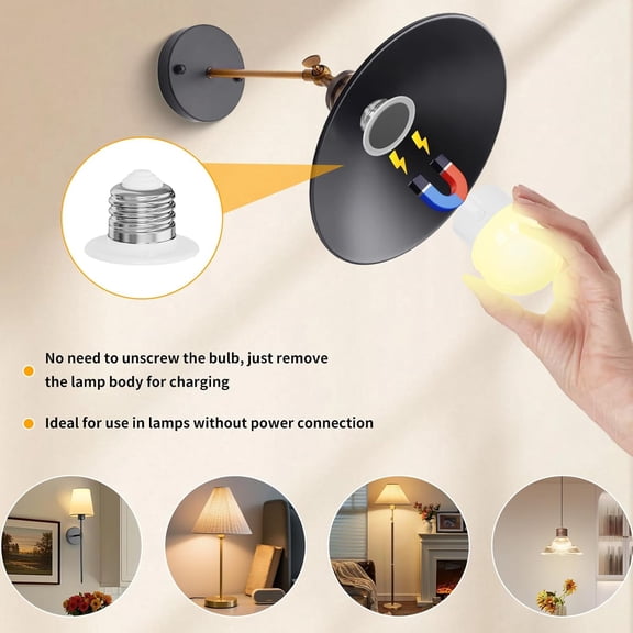 OTGFRF-Rechargeable LED Light Bulbs with Remote, Dimmable Magnetic E26 Battery Operated Light Bulb, 12 RGB Colors, 480LM 40W Equivalent, 3 Timer, for Sconces, Lamps Without Power, Camping, Emergency