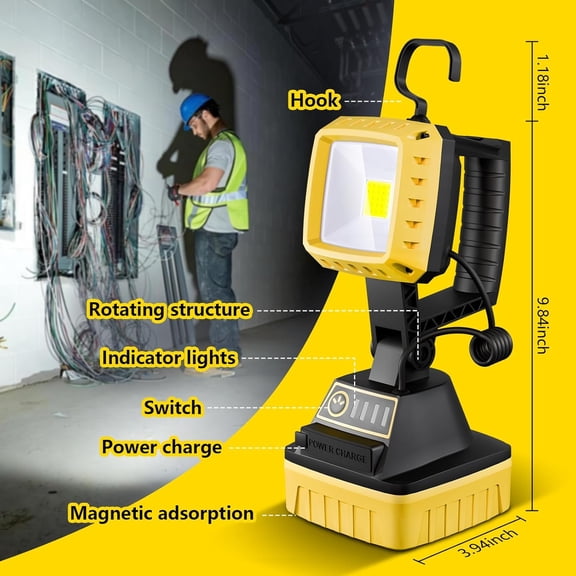 OTGFRF-Rechargeable LED Work Light, 3 Modes Rotate Spotlight Flashlight, Magnetic Base and Hook Mechanic Light, Waterproof Handheld Spot Light Searchlight for Outdoor, Repairing, Emergency