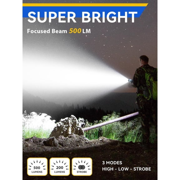 OTGFRF-Rechargeable Spotlight, 500 Lumens LED Spotlight Flashlight, IPX2 Waterproof Handheld Spot Light for Indoor Outdoor Farm Camping Emergency (Grey)