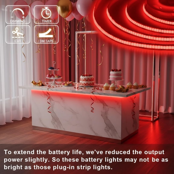 OTGFRF-Red COB LED Strip Lights Battery Powered, 6.56FT 640LED Light Strip Dimmable Cuttable Flexible LED Lights with Remote for Boat, Cars Motorcycles, Computer, Party, TV Wall, DIY Decor(2 Pack)