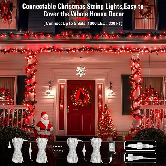 OTGFRF-Red Christmas Lights Outdoor Indoor, 66ft 200 LED Red String Lights Clear Wire, 8 Modes Xmas Twinkle Fairy Light Plug in for Tree Room Party Christmas Decorations