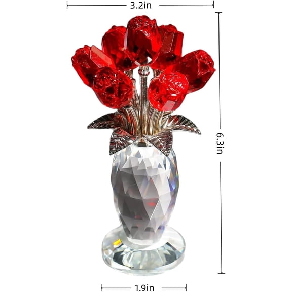 OTGFRF-Red Crystal Rose Flower Figurine - Elegant Glass Rose Gift for Women, Wedding, Anniversary, Christmas - Unique Collectible Home Decor for Birthday
