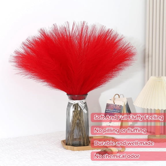 OTGFRF-Red Pampas Grass Decor 30 Pcs 21.7 Inch Faux Pampas Grass Bulk Artificial Dried Flowers Small Vase Filler Pompas Grass.