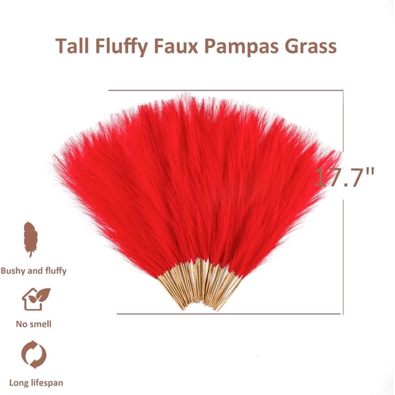 OTGFRF-Red Pampas Grass Small, 30 Pcs 17" Faux Pampas Grass Short Decor, Pompas Grass Flower Arrangement and Vase Filler for Boho Home Wedding Decoration