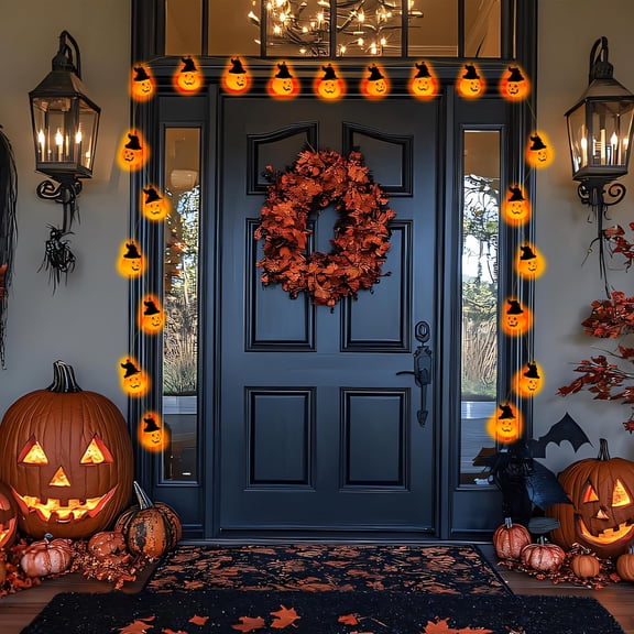 OTGFRF-Remote Control Halloween Pumpkin String Lights - 30LED 16.4Ft with Witch Hat | Waterproof Outdoor/Indoor, 8 Modes + Timer, Pet-Friendly | Warm Orange Fall & Party Decor for Patio, Yard