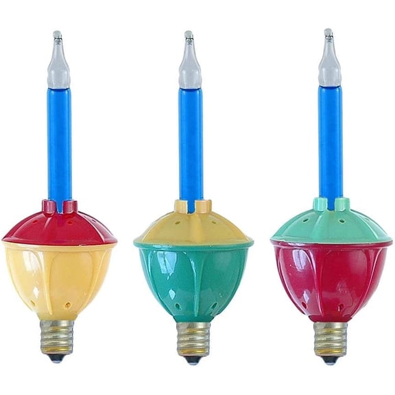 OTGFRF-Replacement Bubble Lights 3 Pack, Blue Liquid with Multicolor Bases, Vintage Glass Holiday Bulbs with Flowing Liquid, 5 Watts Each, C7/E12 Base