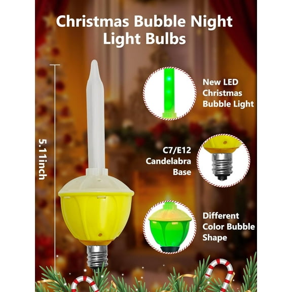 OTGFRF-Replacement Bubble Lights for Christmas Tree, LED Bubble Light Bulbs, C7/E12 Base, Energy-Efficient, Long-Lasting, UL Listed, Ideal for Holiday Decorations & Nightlights