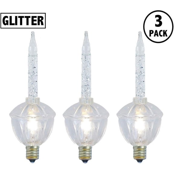 OTGFRF-Replacement Glitter Bubble Lights 3 Pack, Clear Liquid with Clear Bulbs and Bases, Vintage Glass Holiday Bulbs with Flowing Glittery Liquid, 5 Watts Each, C7/E12 Base