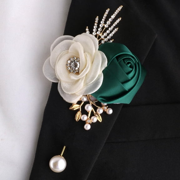 OTGFRF-Rose Boutonniere for Men, Artificial Corsage for Groom Guests, Wedding/Dance/Suit Decoration. (6, Emerald Green)