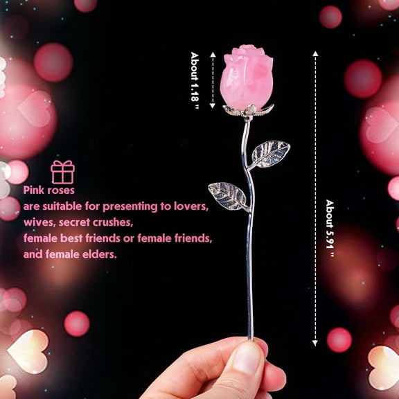 OTGFRF-Rose Flower Gifts Natural Crystal Quartz Eternal Rose Flower Gift Set Pink Forever Roses for Women Girlfriend Wife Mom Sister Grandma (Valentine's Day, Rose Day, Anniversary Keepsake)