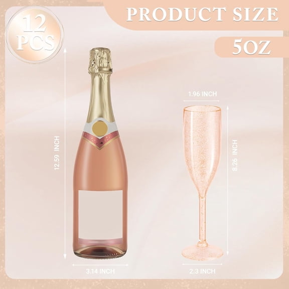 OTGFRF-Rose Gold Champagne Flutes Set of 12, Plastic Champagne Glasses for WeddingDisposable Wine Glasses for Party Mimosa Bar Anniversary Event Drinks