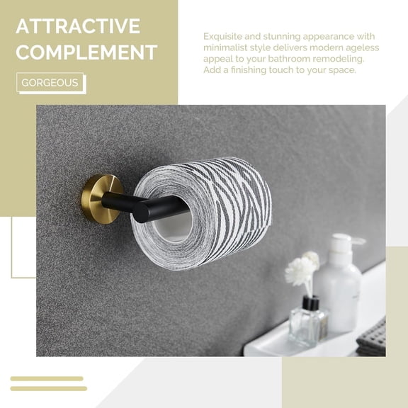 OTGFRF-Round Double Towel Hook Bundle with Toilet Paper Holder (Black & Gold)