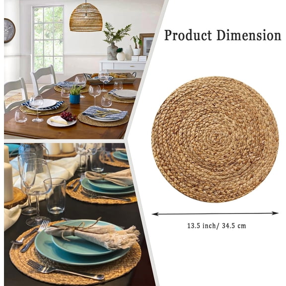 OTGFRF-Round Woven Placemats Set of 4, 13.5 Inch Rattan Boho Placemat Water Hyacinth Place Mats Farmhouse Wicker Placemat Heat Resistant Placemats for Dining Table Indoor Outdoor Placemats
