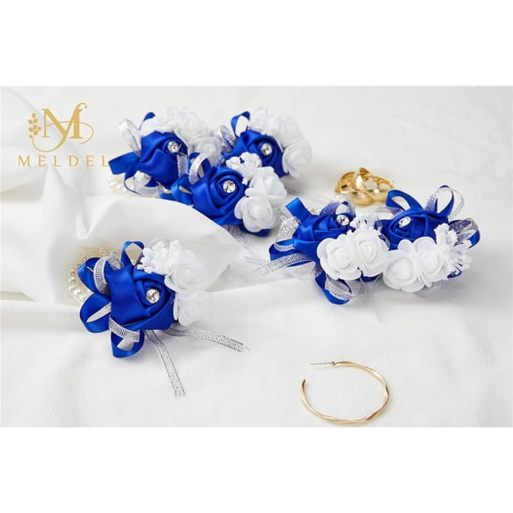 OTGFRF-Royal Blue Wrist Corsages for Prom, Set of 4, Rose Wrist Corsages for Bridal Bridesmaid Girl Wedding Mother Women, Hand Flower for Wedding Formal Dinner Party Homecoming Ceremony Anniversary