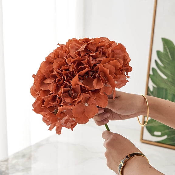 OTGFRF-Rust Orange Artificial Hydrangea Flower Heads Hydrangea Silk Flowers with Stems for Wedding Centerpieces Bouquets DIY Floral Decor Home Decoration,Pack of 10pcs