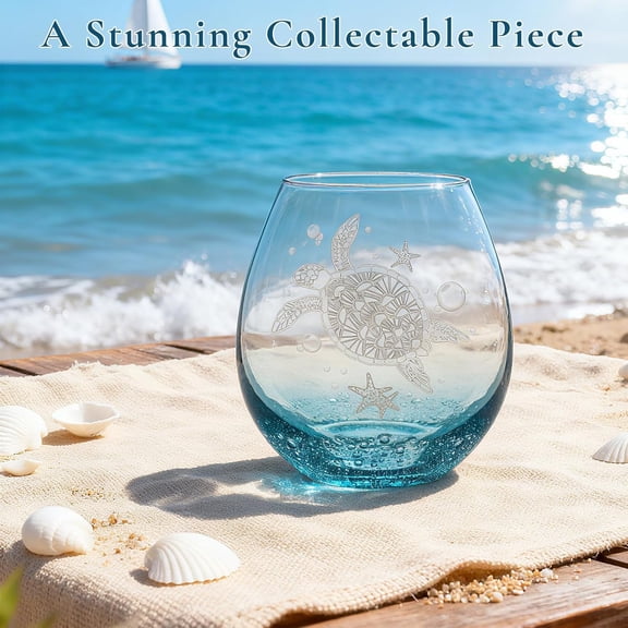 OTGFRF-Sea Turtle Stemless Wine Glass for Women, 19 Oz Ideal Unique Birthday Gifts for Turtle Lovers, Mother's Day Gifts for Her Ocean Coastal Theme Beach Party Man Mom Friends (Bubbly Teal)