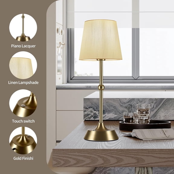 OTGFRF-Set of 2 Cordless Cold Table Lamp,LED Portable Dimmable Desk Lamp,6000mA Battery Powered Table Lamp,Touch Control Fabric Table Light for Dining Room,Bedroom,Bar,Camping,Balcony.(LED Bulb Inclu