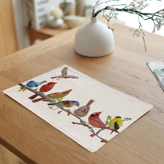 OTGFRF-Set of 6 Placemats Bird Songbird Celebration Goldfinch Cardinal American Backyard Indigo Bunting Non-Slip Doily Place Mat for Dining Kitchen Table