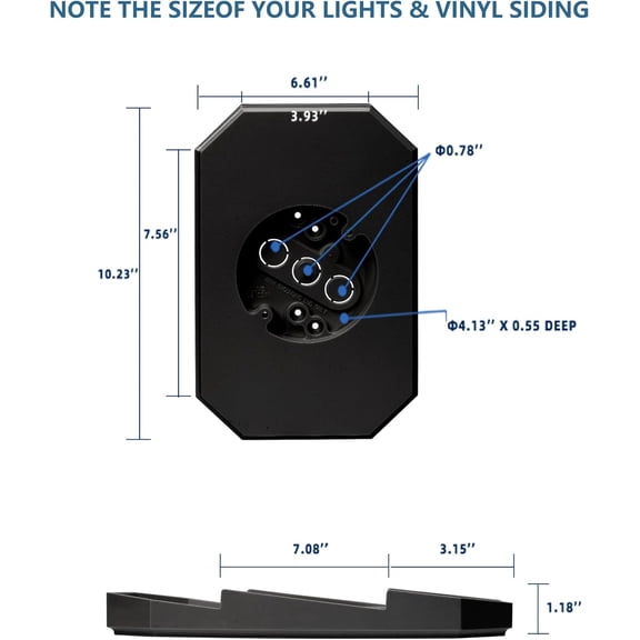 OTGFRF-Siding Mounting Block, Black Kit With Built-in Box for 1/2 Inch Lap Double Siding (2 Pack)