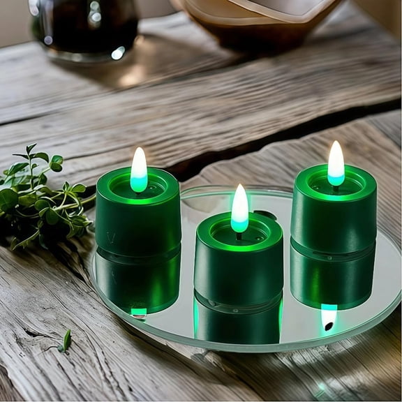 OTGFRF-Simplelight Green Tea Lights Candles Battery Operated Pack of 12 Realistic Black Wick LED Tea Lights with Timer for Advent Wreath, Christmas, Saint Patricks Day Battery Included (Green)