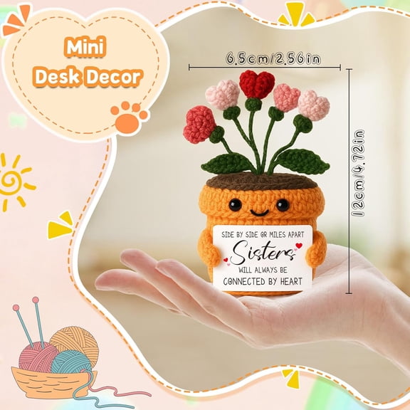 OTGFRF-Sister Gift - Handmade Crochet Heart Flower Plush with Sentimental Message Card - Birthday, Christmas, Long Distance Friendship & Appreciation Present for Sisters, Best Friends