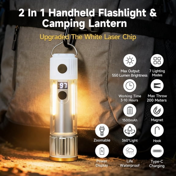 OTGFRF-Small Camping Flashlight Lanterns, Rechargeable and Magnetic Flashlights, Lantern Lamp for Kids, Emergency Flashlight Camping Essentials for Hurricane, Hiking, Night Walking, 2PCS