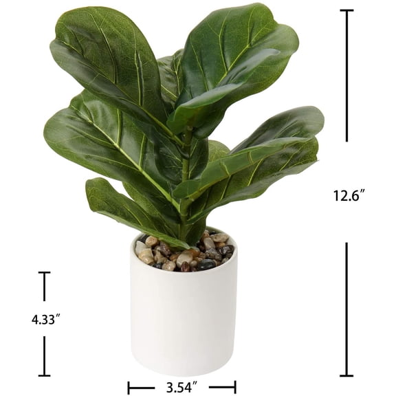 OTGFRF-Small Fake Fiddle Leaf Fig Plant - 13" Artificial Ficus Lyrata in White Ceramic Pot for Home Decor Indoor Table Office Bathroom Shelf