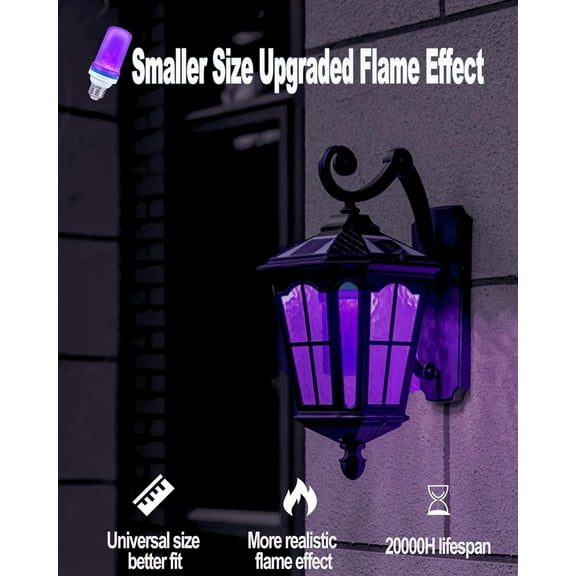 OTGFRF-Smaller LED Purple Flame Light Bulbs -3W Christmas Flickering Light Bulbs with Gravity Sensing, E26 Base Christmas Purple Light Bulb Outdoor, Vintage Flame Bulbs (2 Pack)