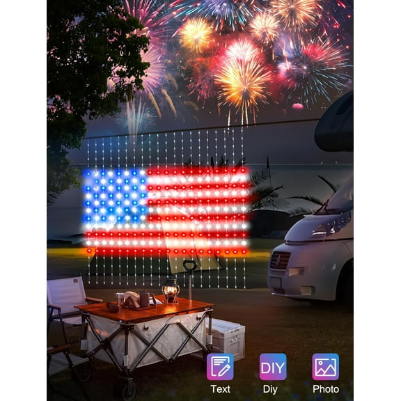 OTGFRF-Smart Curtain Lights 6.6x6.6Ft, 400 LED Curtain Light APP Remote Control Music Sync Dynamic DIY Lights for Memorial Day 4th of July Independence Day Backdrop Decoration