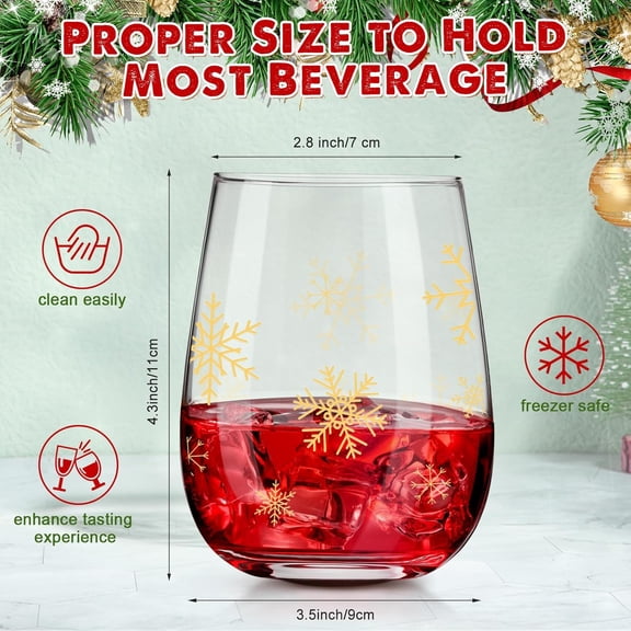 OTGFRF-Snowflake Winter Wine Glass Set, Set of 6 Stemless Glasses with Snowflake Design Christmas Birthday Gift for Friends Family Xmas Winter Wonderland Present Holiday Party Gift, 17 oz(Gold)
