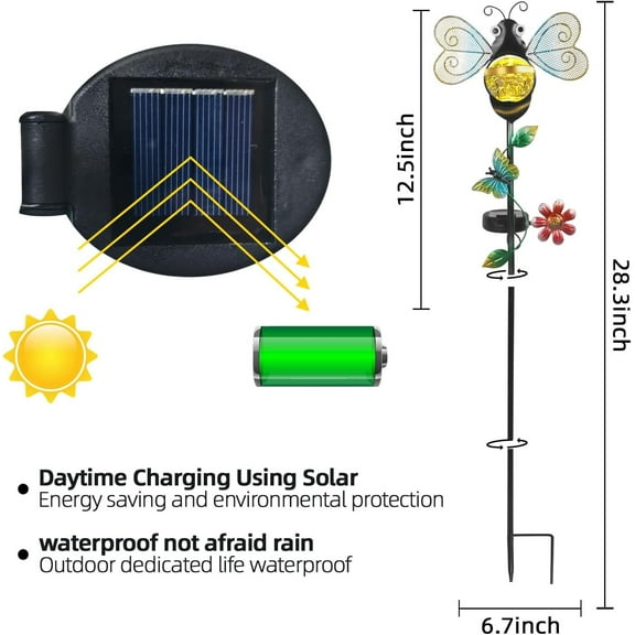 OTGFRF-Solar Bee Garden Stakes Lights Outdoor Waterproof 2 Pack Metal Garden Stakes Decorative Bee Decor for Outside Yard Lawn Patio Decorations Whimsical Solar Lights Outdoor Gardening Gifts for Wom
