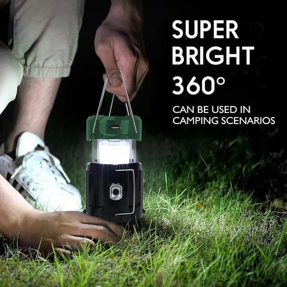 OTGFRF-Solar Camping Lanterns with Fan, Collapsible Lightweight Camping Lantern, Rechargeable LED Lanterns Camping Fans for Camping Tent Hurricanes Power Outages Storm Indoor Outdoor, Green