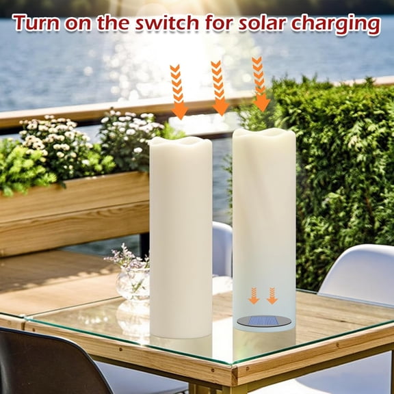 OTGFRF-Solar Candles Outdoor Waterproof, Large 14 x 4 Solar Candles Rechargeable, Battery Operated Pillar Candle with Sensor Timer Dusk to Dawn for Lanterns, Outdoor, Patio Decor(Set of 2